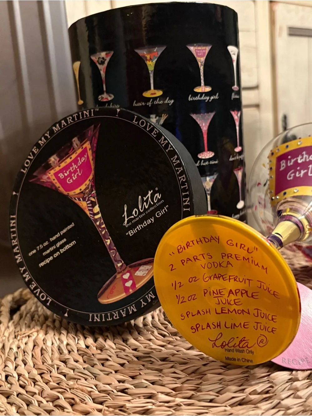 New Lolita Hand-Painted Pink & Yellow 'Birthday Girl' Martini Glass